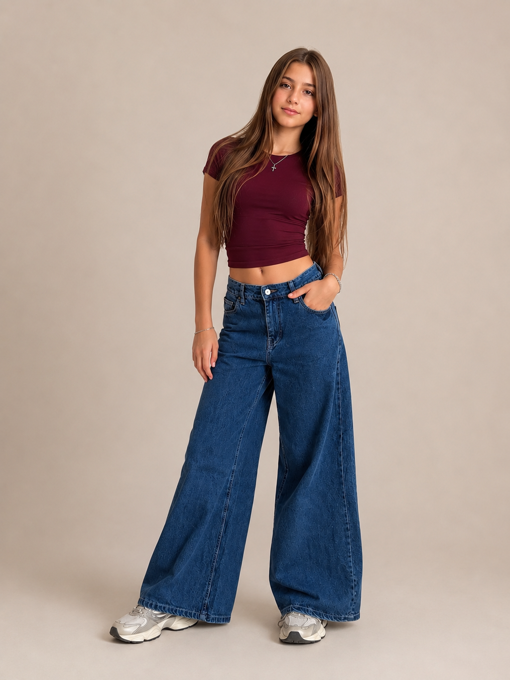 Laurent Girls' Wide-Leg Denim Jeans