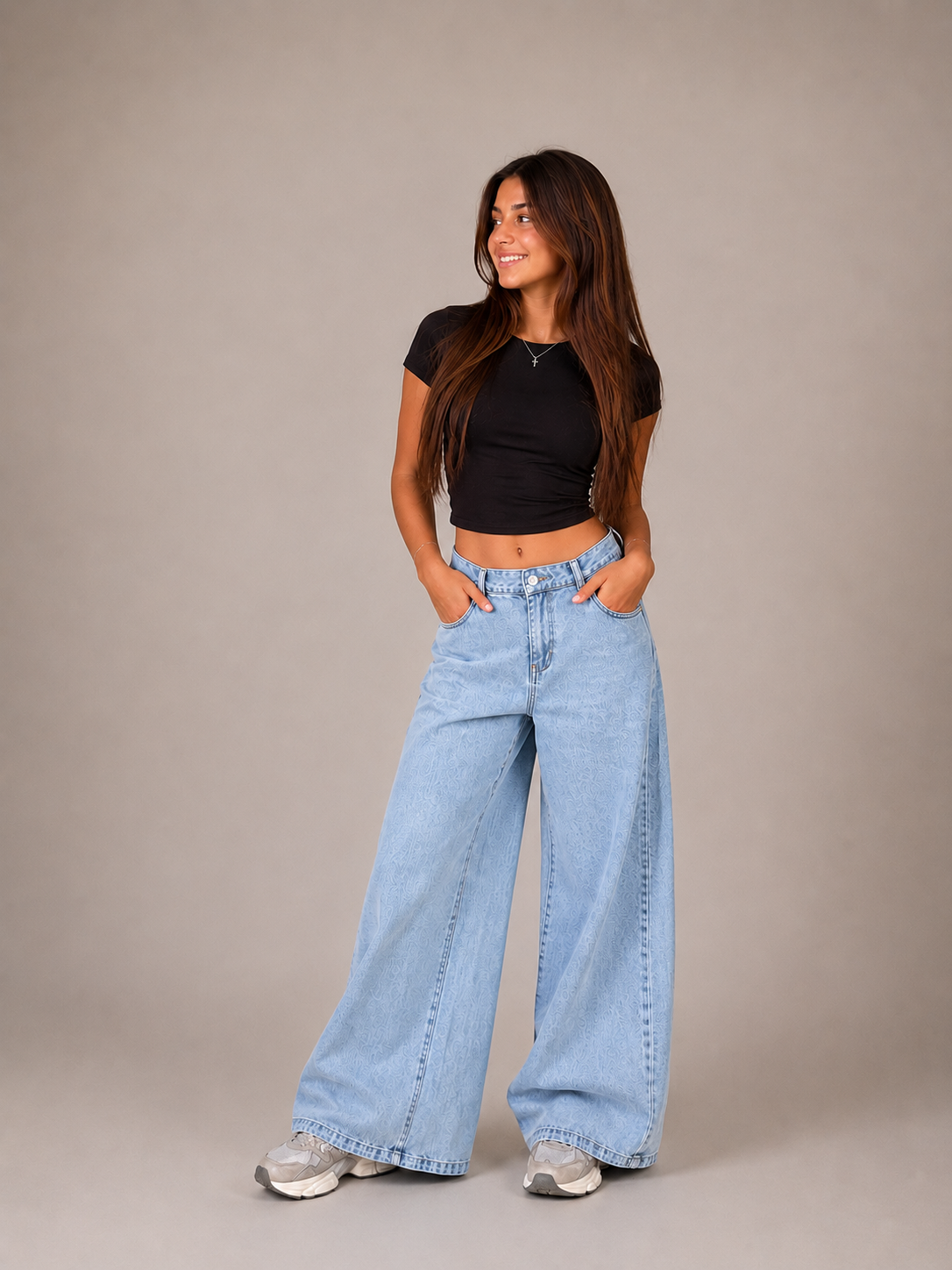 Laurent Girls' Wide-Leg Denim Jeans
