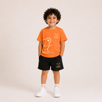 Laurent Kids' "Be Happy" Bear Graphic T-Shirt & Shorts Set