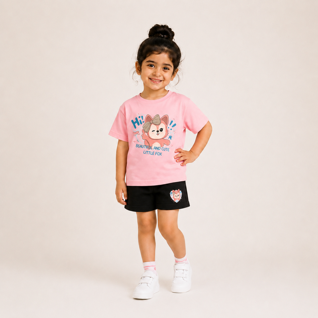 Laurent Girls' "Little Fox" Graphic T-Shirt & Shorts Set