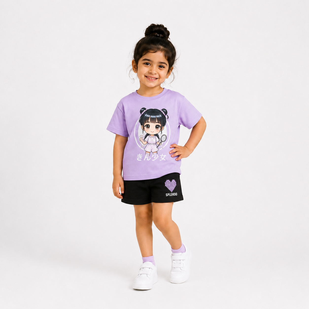 Laurent Girls' "Splendid" Anime Graphic T-Shirt & Shorts Set