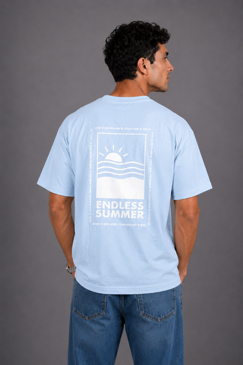 Laurent Unisex Sunset Sun & Waves Graphic Oversized T-Shirt