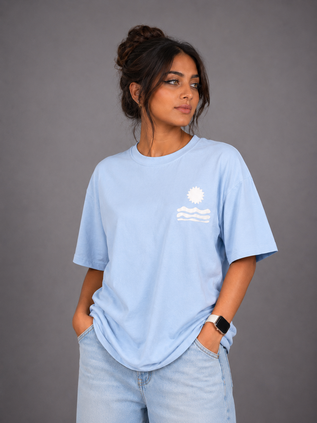 Laurent Unisex Sunset Sun & Waves Graphic Oversized T-Shirt