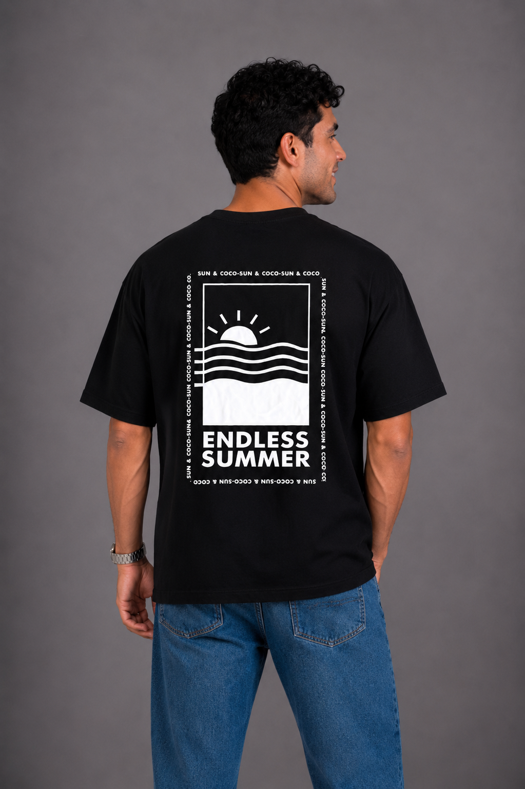 Laurent Unisex Sunset Sun & Waves Graphic Oversized T-Shirt