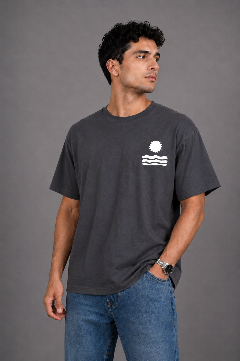 Laurent Unisex Sunset Sun & Waves Graphic Oversized T-Shirt