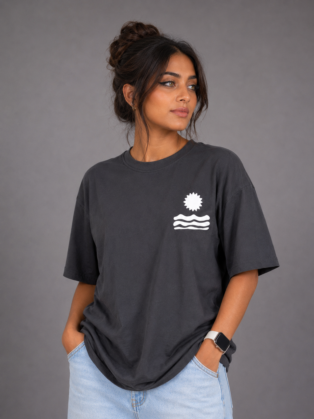 Laurent Unisex Sunset Sun & Waves Graphic Oversized T-Shirt