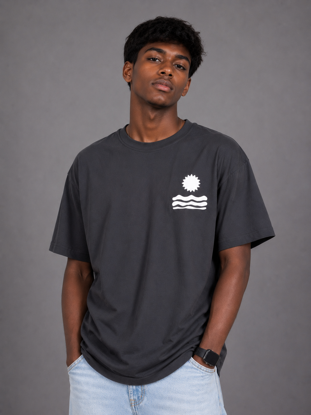 Laurent Unisex Sunset Sun & Waves Graphic Oversized T-Shirt