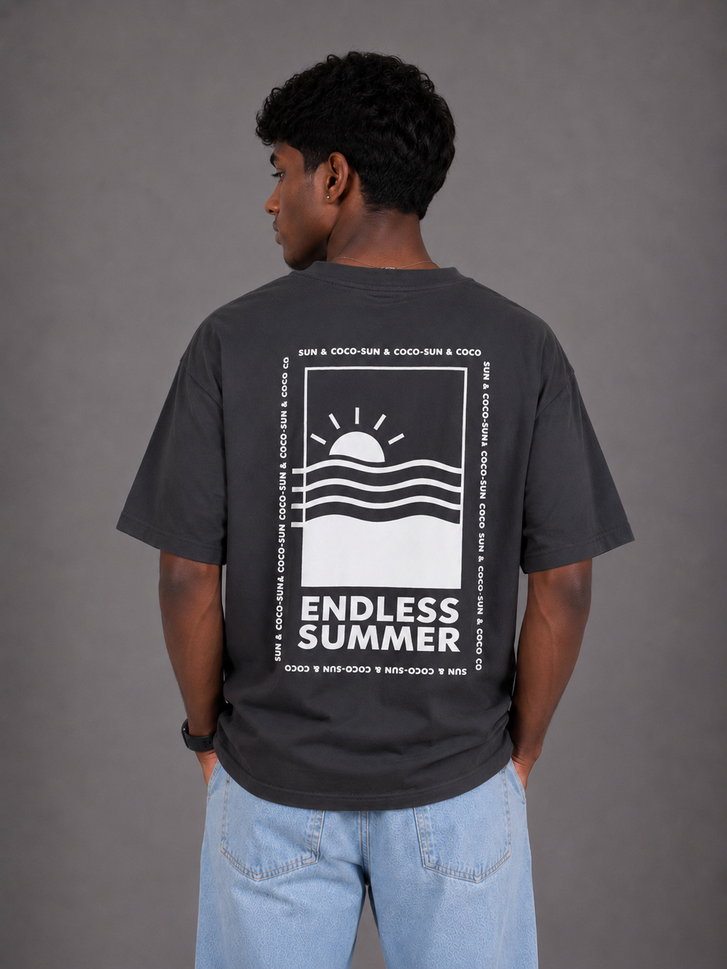 Laurent Unisex Sunset Sun & Waves Graphic Oversized T-Shirt