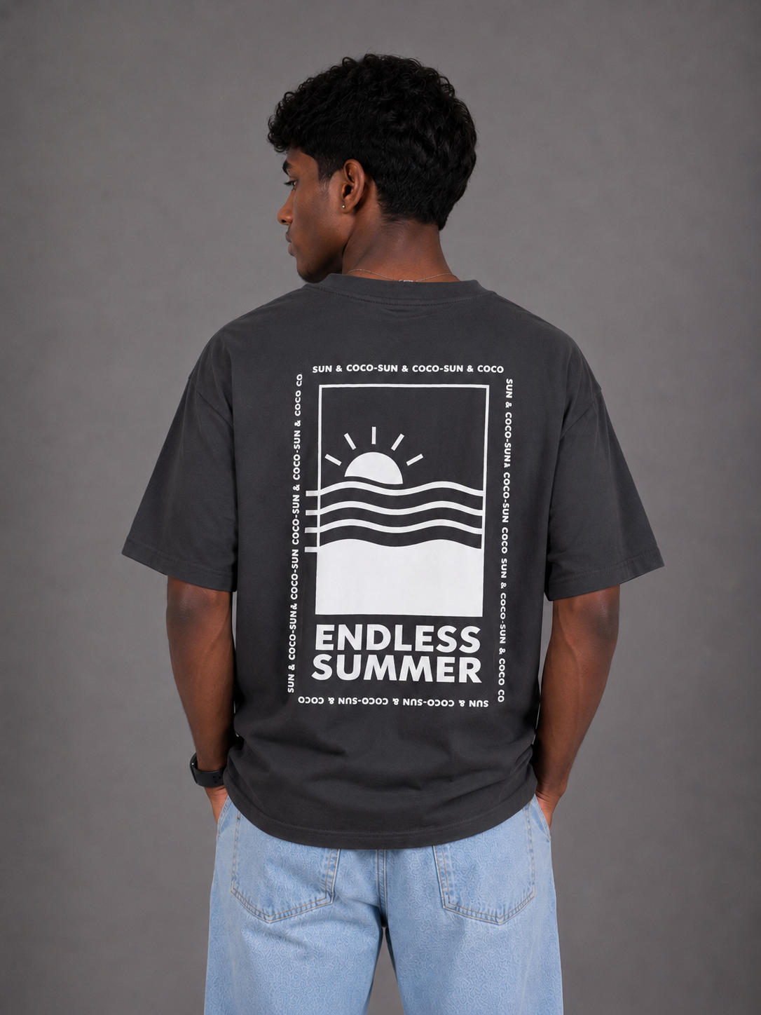Laurent Unisex Sunset Sun & Waves Graphic Oversized T-Shirt