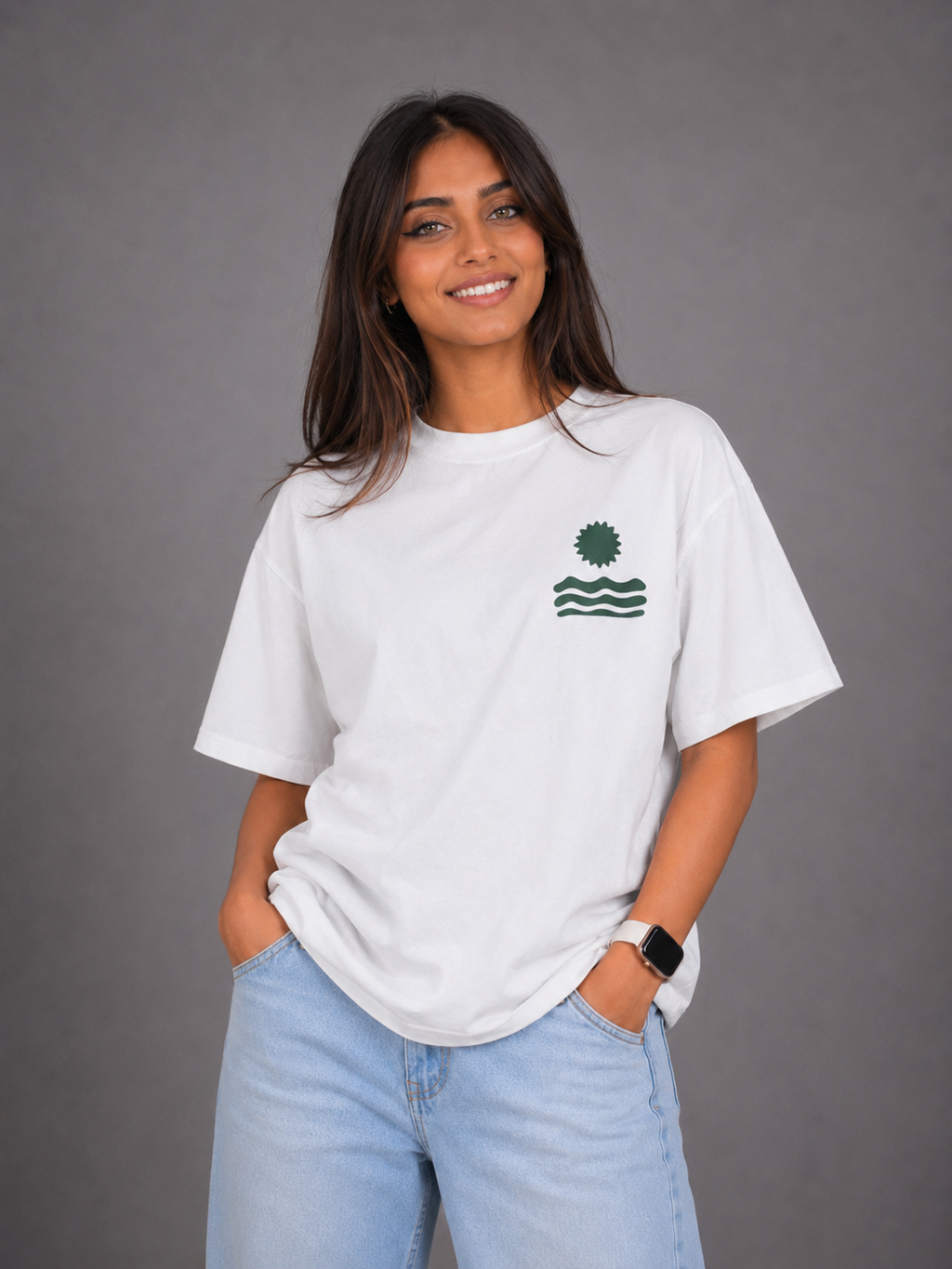 Laurent Unisex Sunset Sun & Waves Graphic Oversized T-Shirt