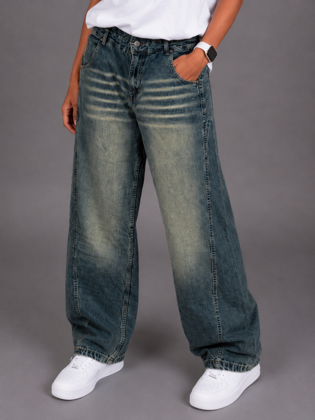 Laurent Unisex Wide-Leg Vintage Wash Denim