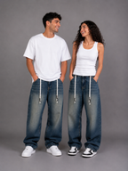 Laurent Unisex Wide-Leg Vintage Wash Denim