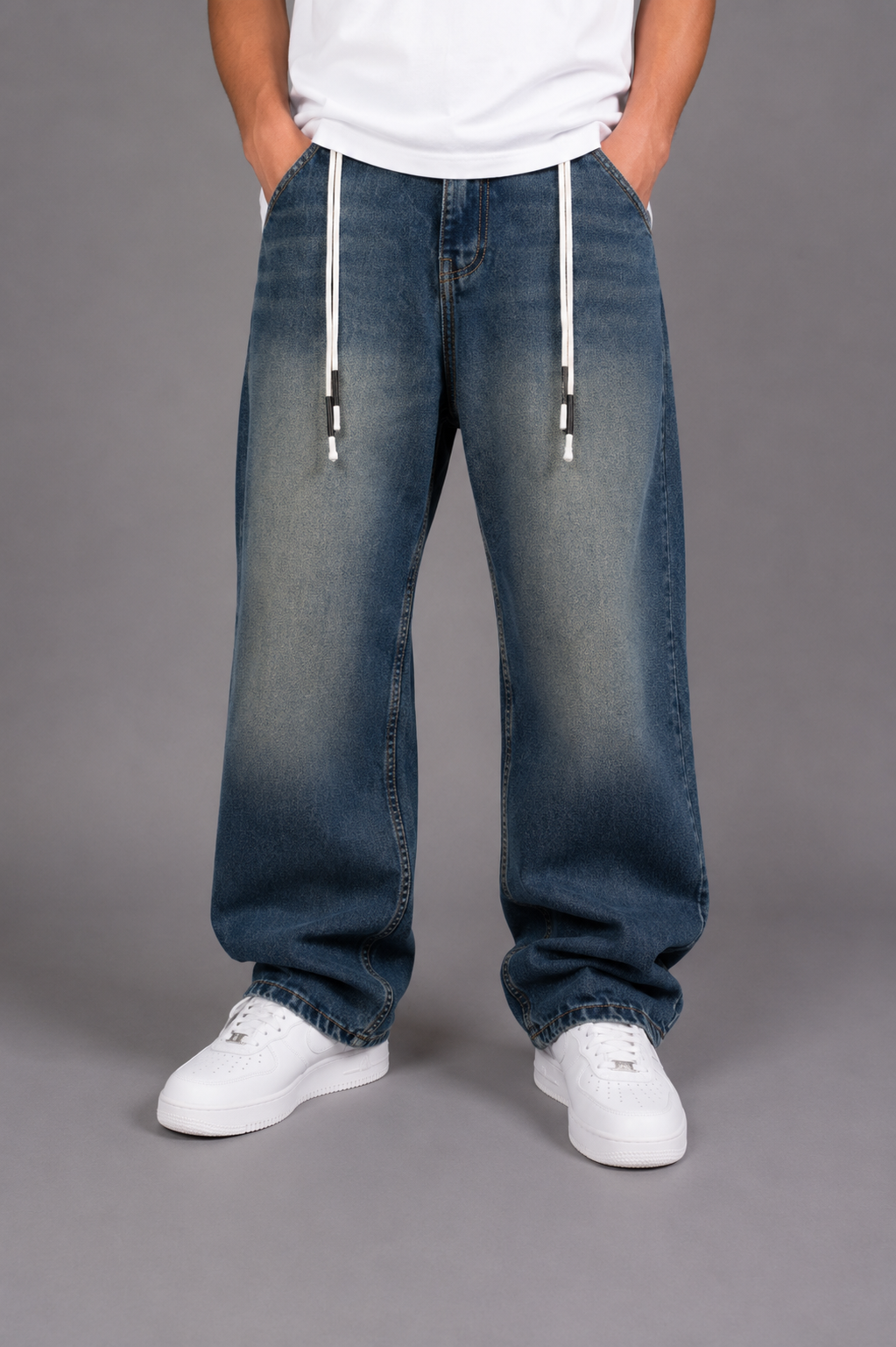 Laurent Unisex Wide-Leg Vintage Wash Denim