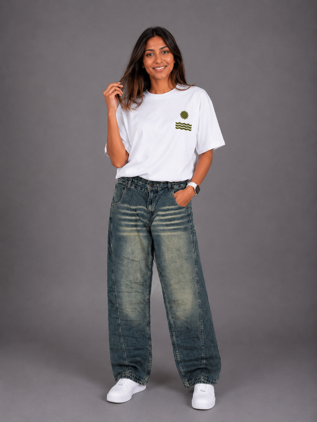 Laurent Unisex Wide-Leg Vintage Wash Denim